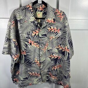 Joe Marlin Mens 2XL Tropical Palm Bird of Paradise Rayon Blend‎ Camp Shirt 1486